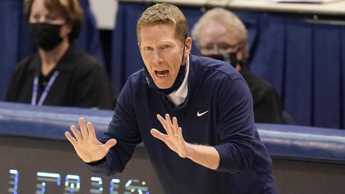 Mandatory Credit: Photo by Rick Bowmer/AP/Shutterstock (11751701k)Gonzaga head coach Mark Few shouts to his team in the second half of an NCAA college basketball game against BYU, in Provo, UtahGonzaga BYU Basketball, Provo, United States - 08 Feb 2021.