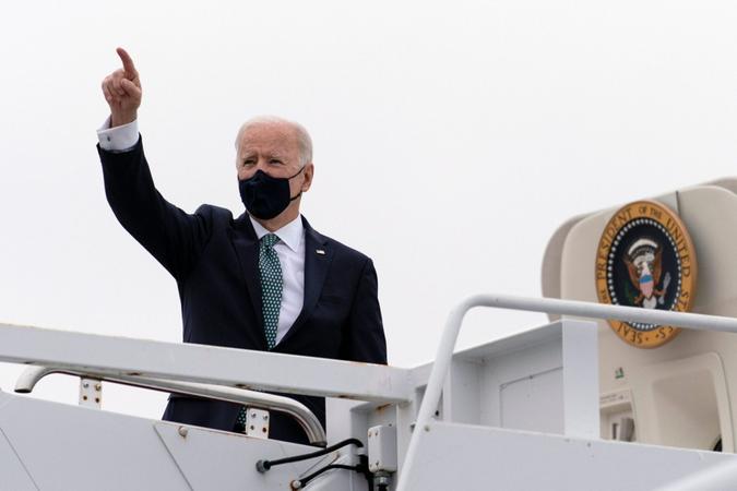 Mandatory Credit: Photo by Carolyn Kaster/AP/Shutterstock (11803536j)President Joe Biden gestures as he boards Air Force One at Delaware Air National Guard Base in New Castle, Del.