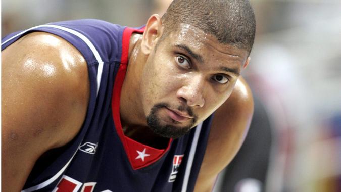 Mandatory Credit: Photo by Timo Jaakonaho/Shutterstock (489518n)Basketball - Spain vs USA: US centre Tim Duncan during men's quarter final game Spain vs USA2004 OLYMPIC GAMES, ATHENS, GREECE - 26 AUG 2004.