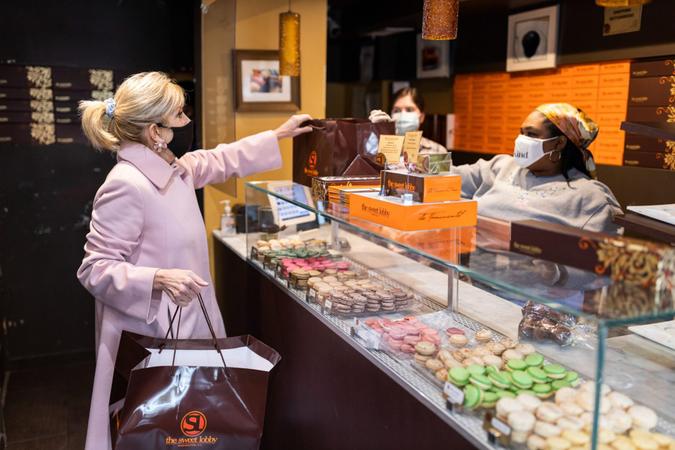 Mandatory Credit: Photo by White House/News Pictures/Shutterstock (11772223a)First Lady Jill Biden visits The Sweet Lobby bakery Friday, Feb.