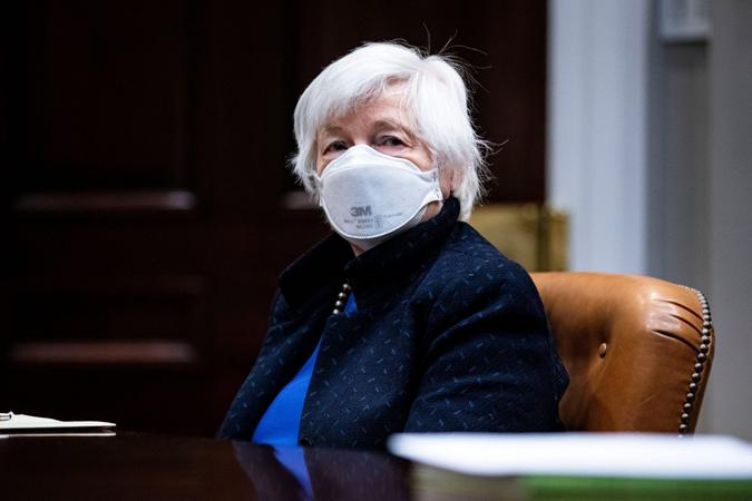 Mandatory Credit: Photo by Shutterstock (11787926e)United States Secretary of the Treasury Janet Yellen listens during a meeting with President Joe Biden in the Roosevelt Room of the White House, in Washington, DC.
