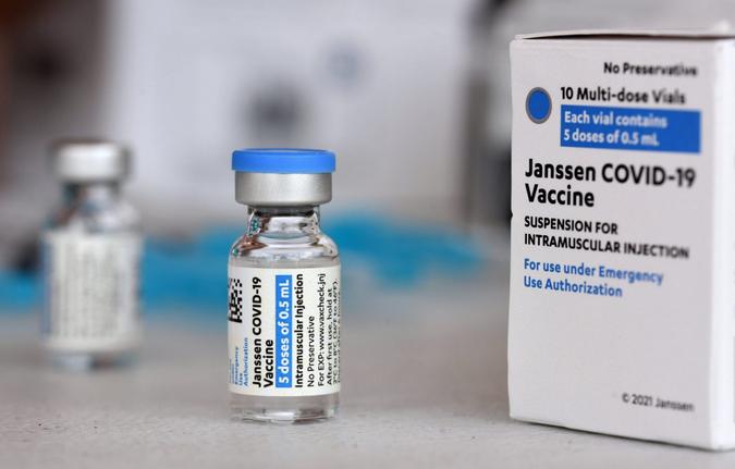 Mandatory Credit: Photo by Paul Hennessy/SOPA Images/Shutterstock (11852850d)Johnson & Johnson COVID-19 vial and box seen at a vaccination site.