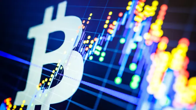 Data analyzing in exchange stock market: the candle chars on display.