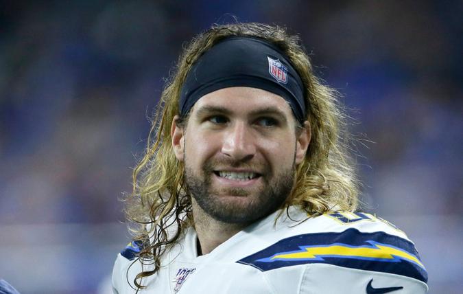 Mandatory Credit: Photo by Duane Burleson/AP/Shutterstock (10416713ac)Los Angeles Chargers tight end Sean Culkin (80) in the first half of an NFL football game against the Detroit Lions in DetroitChargers Lions Football, Detroit, USA - 15 Sep 2019.