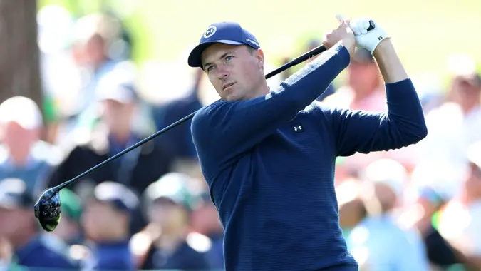 Mandatory Credit: Photo by JUSTIN LANE/EPA-EFE/Shutterstock (13864496ba)Jordan Spieth of the United States tees off on the seventeenth hole of the final round of the Masters Tournament at the Augusta National Golf Club in Augusta, Georgia, USA, 09 April 2023.