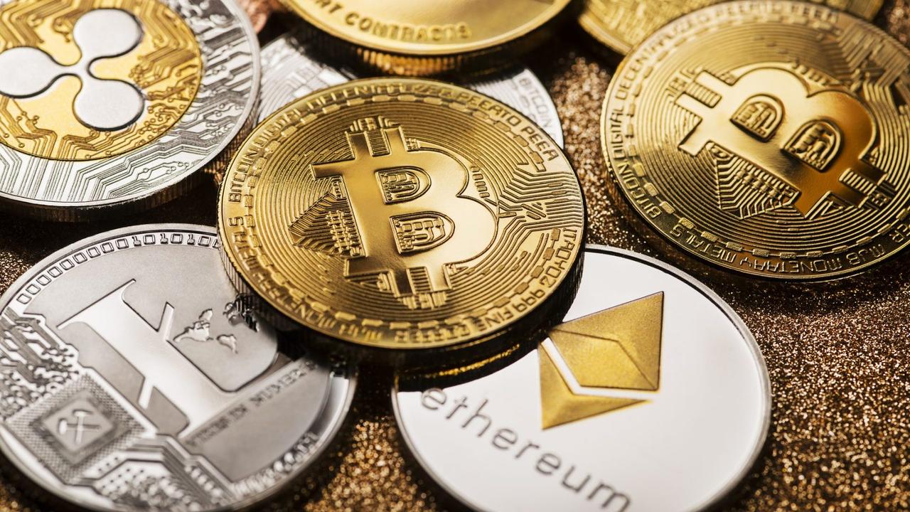Ljubljana, Slovenia - may 14 Bitcoin and alt coins cryptocurrency close up shoot.