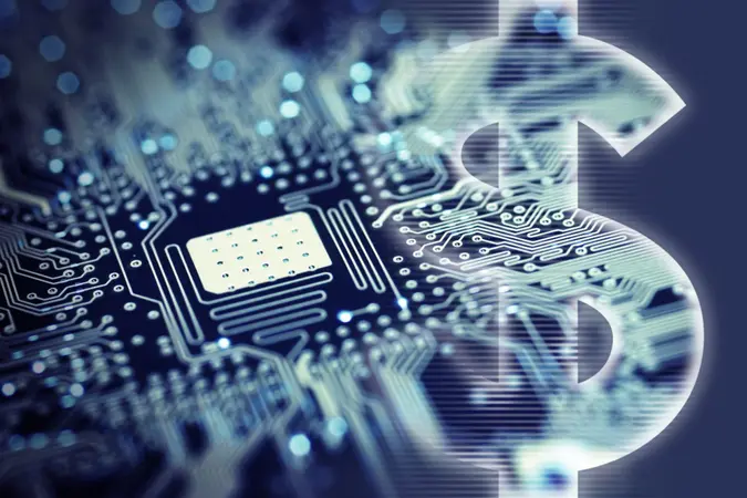 Close-up on computer circuit board with dollar sign.