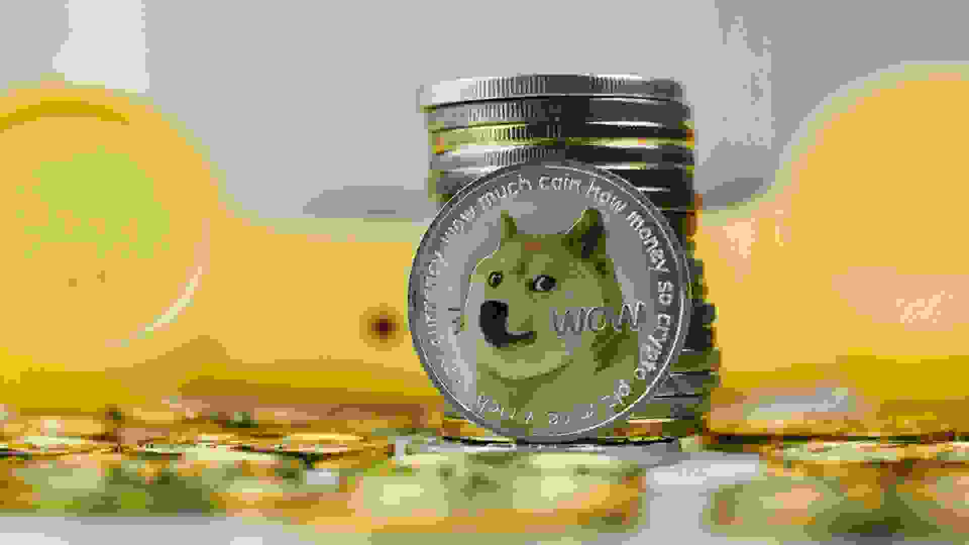 Digital currency physical metal dogecoin coin.