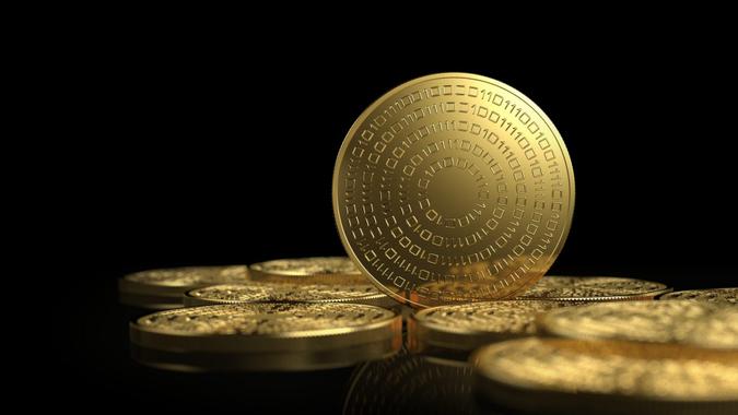 Gold coins isolated on white background.