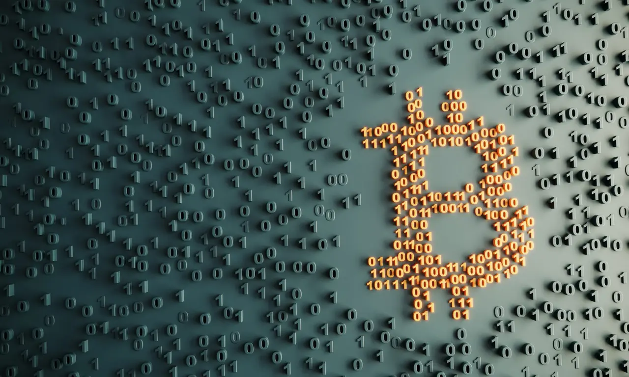 Bitcoin symbol with binary codes.