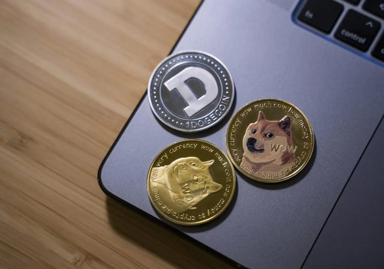Antalya, Turkey - May 21, 2021: Close up shot of Dogecoin cryptocurrency.