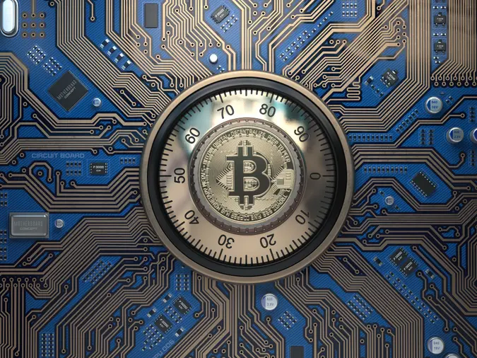 Bitcoin cryptocurrency security  and mining concept.