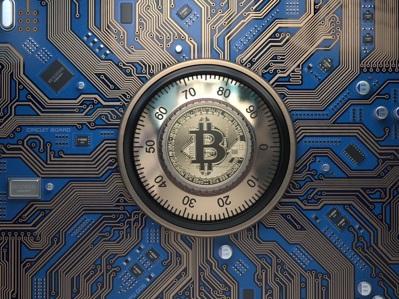Bitcoin cryptocurrency security  and mining concept.