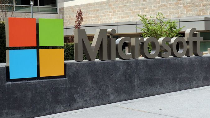 Mandatory Credit: Photo by Toby Scott/SOPA Images/Shutterstock (11879687b)The Microsoft logo seen at the corporate headquarters in Redmond, United States.