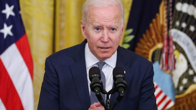 Mandatory Credit: Photo by Oliver Contreras/UPI/Shutterstock (12106891j)President Joe Biden speaks before the signing of the Juneteenth National Independence Day Act into law in the East Room of the White House in Washington, DC, on Thursday, June 17, 2021.