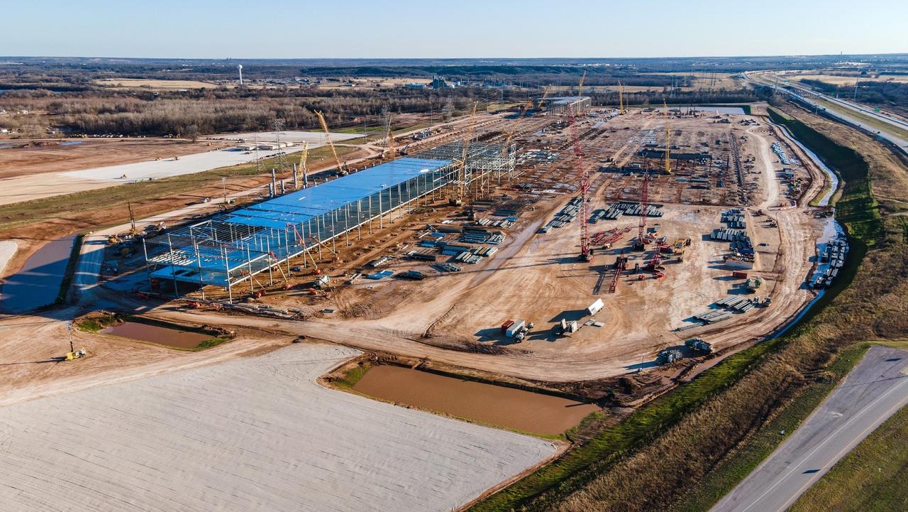 Tesla Gigafactory construction progress in Austin Texas stock photo