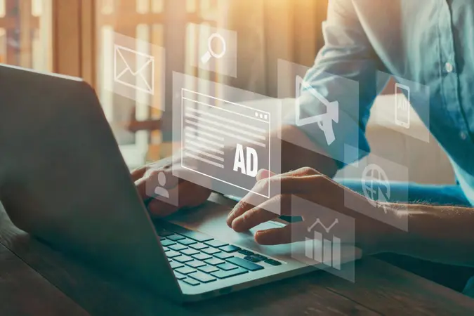 digital marketing concept, online advertisement, ad on website and social media.
