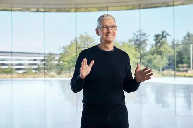 Editorial use only, NO SALESMandatory Credit: Photo by BROOKS KRAFT/APPLE INC/HO/EPA-EFE/Shutterstock (10952966f)Handout image released by Apple showing Apple CEO Tim Cook kicking off a special event at Apple Park.