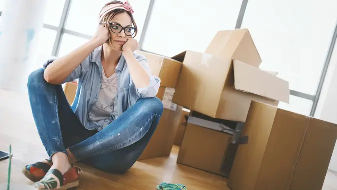 Moving in can be quite exhausting. stock photo
