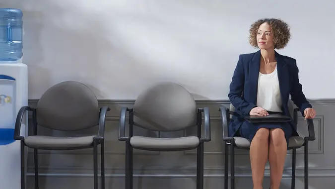 Last in line for interview stock photo