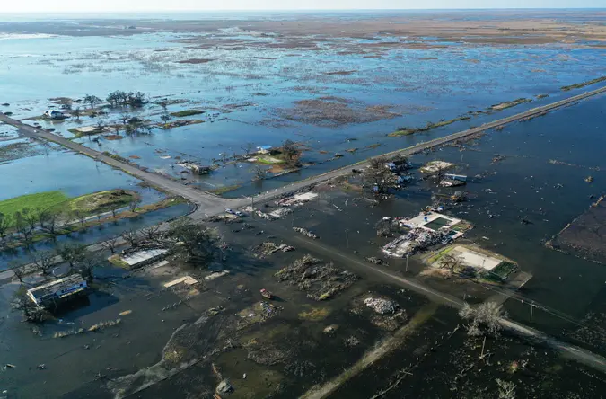 Hurricane Delta causes damage to Louisiana's Gulf Coast.