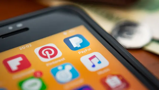 PayPal app on iPhone stock photo