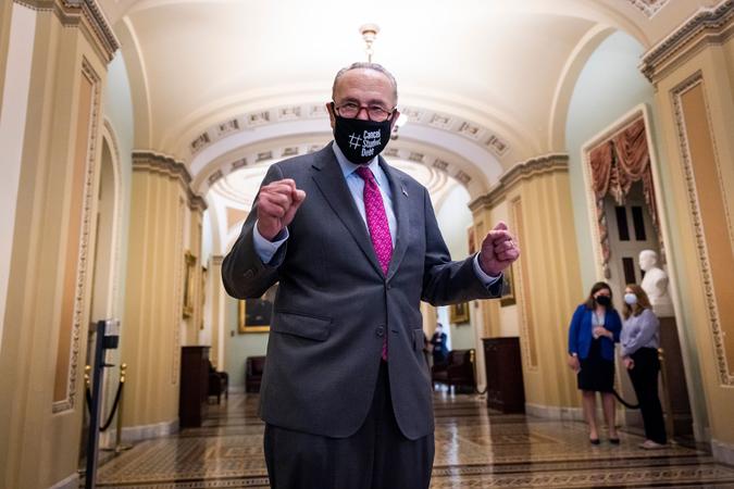 Mandatory Credit: Photo by JIM LO SCALZO/EPA-EFE/Shutterstock (12255998j)Democratic Senate Majority Leader Chuck Schumer walks off the Senate floor after voting for the infrastructure bill in the US Capitol in Washington, DC, USA, 10 August 2021.