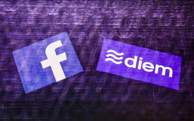 POLAND OUTMandatory Credit: Photo by Jakub Porzycki/NurPhoto/Shutterstock (11902661c)Logos of Facebook and Diem displayed on a phone screen and a keyboard in this multiple exposure illustration photo taken in Krakow, Poland on May 13, 2021.