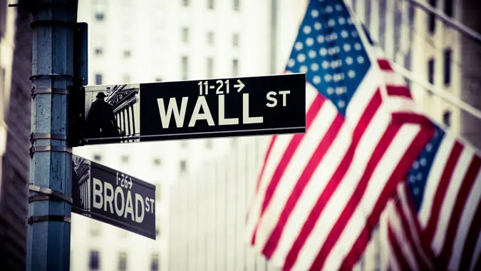 Wall Street and Broad Street Signs stock photo