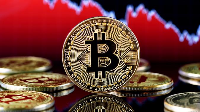 Bitcoin falling down stock photo