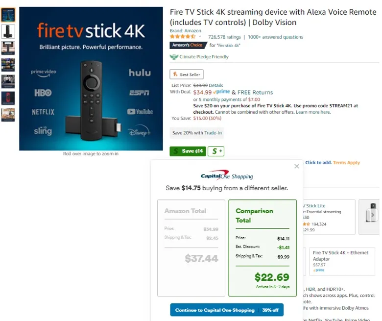 Capital One Shopping Fire Stick