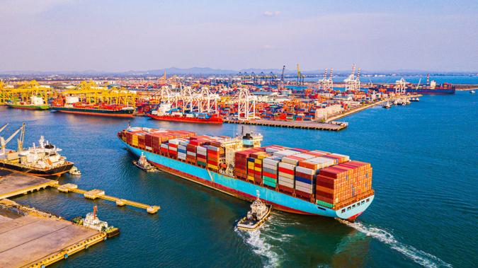 Cargo containers ship logistics transportation Container Ship Vessel Cargo Carrier.