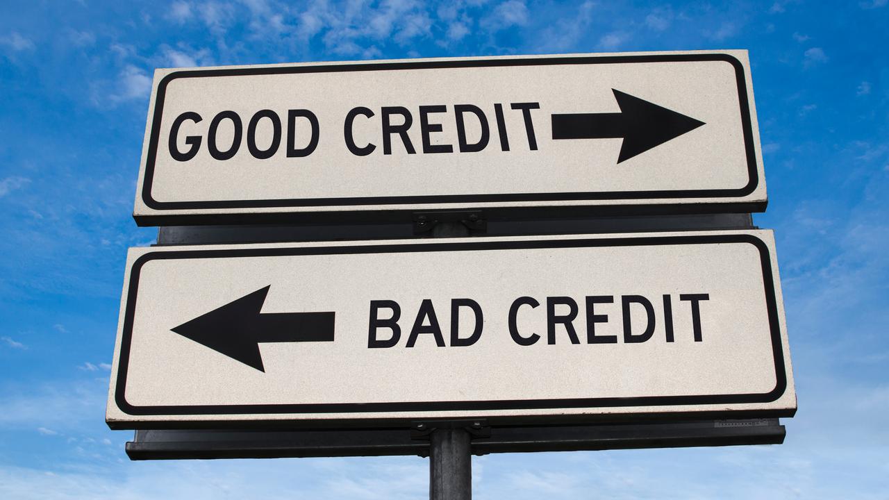 Good credit and bad credit road sign.
