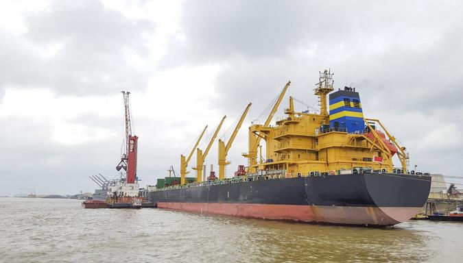 General Cargo ship moored in port, Mississippi River.