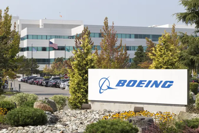 Everett, WA, USA - August 29, 2017: A wide look at a Boeing facility with a visible Boeing sign.
