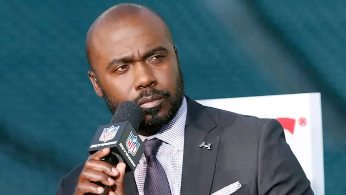 Mandatory Credit: Photo by Frank Victores/AP/Shutterstock (12244126a)Analyst Marshall Faulk speaking during a pre-game show before an NFL football game between the Cincinnati Bengals and the Houston Texans, in Cincinnati.