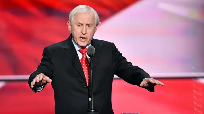 Mandatory Credit: Photo by Kevin Dietsch/UPI/Shutterstock (12393498a)Former NFL quarterback Fran Tarkenton speaking on the final day of the Republican National Convention at Quicken Loans Arena in Cleveland, Ohio on July 21, 2016.