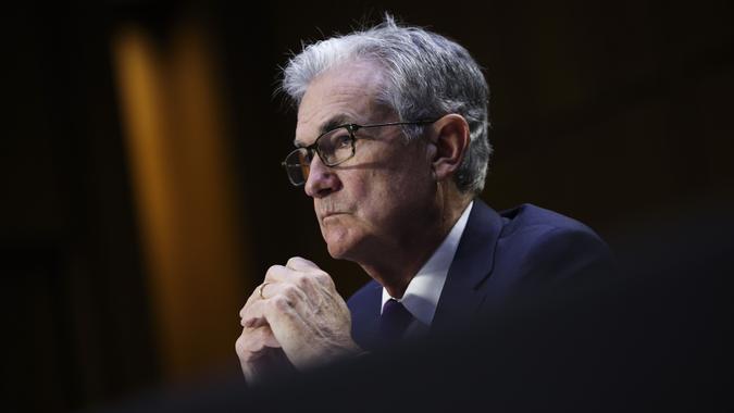 Mandatory Credit: Photo by Shutterstock (12475751br)WASHINGTON, DC - SEPTEMBER 28: Federal Reserve Chairman Jerome Powell testifies during a Senate Banking, Housing and Urban Affairs Committee hearing on the CARES Act, at the Hart Senate Office Building on September 28, 2021 in Washington, DC.