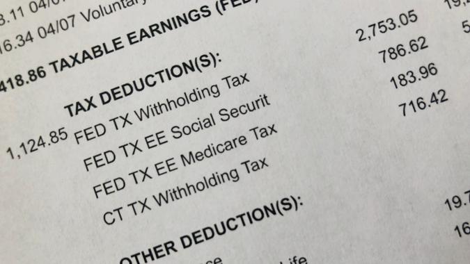 Copy of paystub showing deductions.