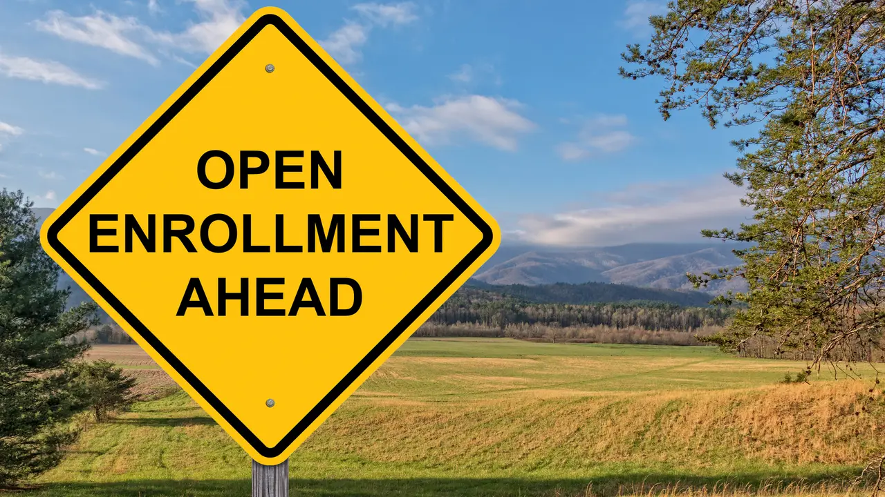 Open Enrollment Ahead Caution Sign Cades Cove Background.