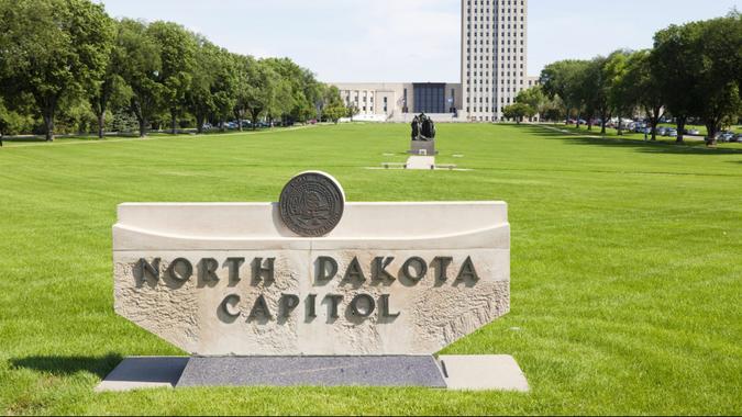 North Dakota state capitol building in Bismarck, ND.