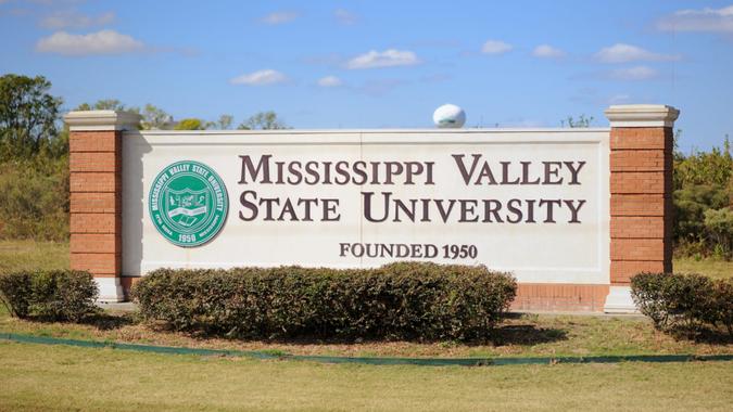 Itta Bena, Mississippi, USA - October 28, 2017: Sign on the south side of campus for the Mississippi Valley State University, located in Itta Bena, Mississippi.