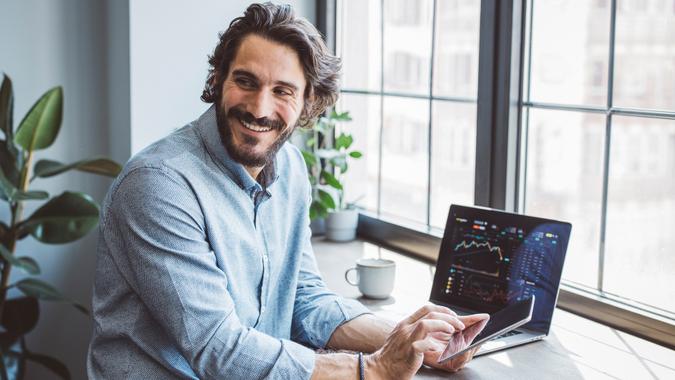 Businessman working from home office Stock Photo