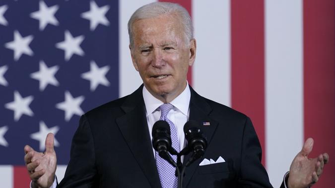 Mandatory Credit: Photo by Susan Walsh/AP/Shutterstock (12546877aj)President Joe Biden speaks about his infrastructure plan and his domestic agenda during a visit to the Electric City Trolley Museum in Scranton, PaBiden, Scranton, United States - 20 Oct 2021.