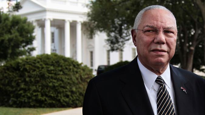 Mandatory Credit: Photo by Pablo Martinez Monsivais/AP/Shutterstock (5941488a)Colin Powell America's Promise Alliance Chair, former Secretary of State General Colin Powell prepares to leave the White House in Washington, after speaking to reporters following a meeting with President Barack Obama.