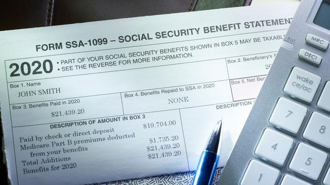 2020 Social Security Benefit Statement with calculator.