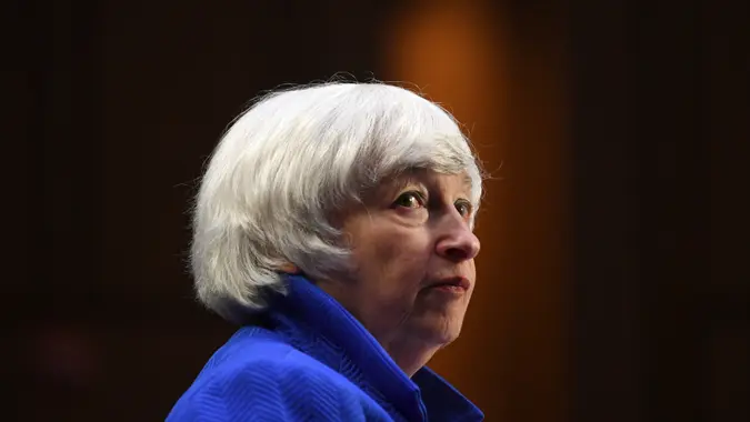 Mandatory Credit: Photo by MATT MCCLAIN/POOL/EPA-EFE/Shutterstock (12475212bw)United States Secretary of the Treasury Janet Yellen appears before the Senate Banking, Housing and Urban Affairs Committee with Chair of the Federal Reserve Jerome Powell at the Hart Senate Office Building in Washington, DC, USA, 28 September 2021.