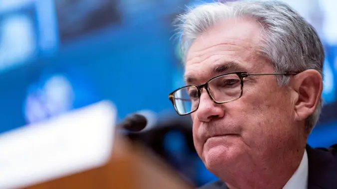 Mandatory Credit: Photo by Sarah Silbiger/AP/Shutterstock (12550104a)Federal Reserve Chairman Jerome Powell testifies during a House Financial Services Committee hearing on Capitol Hill in Washington.