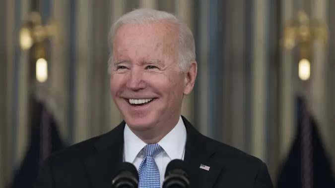 Mandatory Credit: Photo by Chris Kleponis/UPI/Shutterstock (12591730u)United States President Joe Biden makes remarks following the US House passage of H R 3684, the Bipartisan Infrastructure Bill and the rule that will allow the passage of H Res 774, the Build Back Better Act in the State Dining Room of the White House in Washington, DC on Saturday, November 6, 2021.