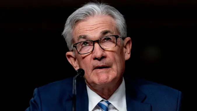 Mandatory Credit: Photo by Andrew Harnik/AP/Shutterstock (12624433r)Federal Reserve Chairman Jerome Powell speaks during a Senate Banking Committee hearing on Capitol Hill in WashingtonSenate Banking, Washington, United States - 30 Nov 2021.